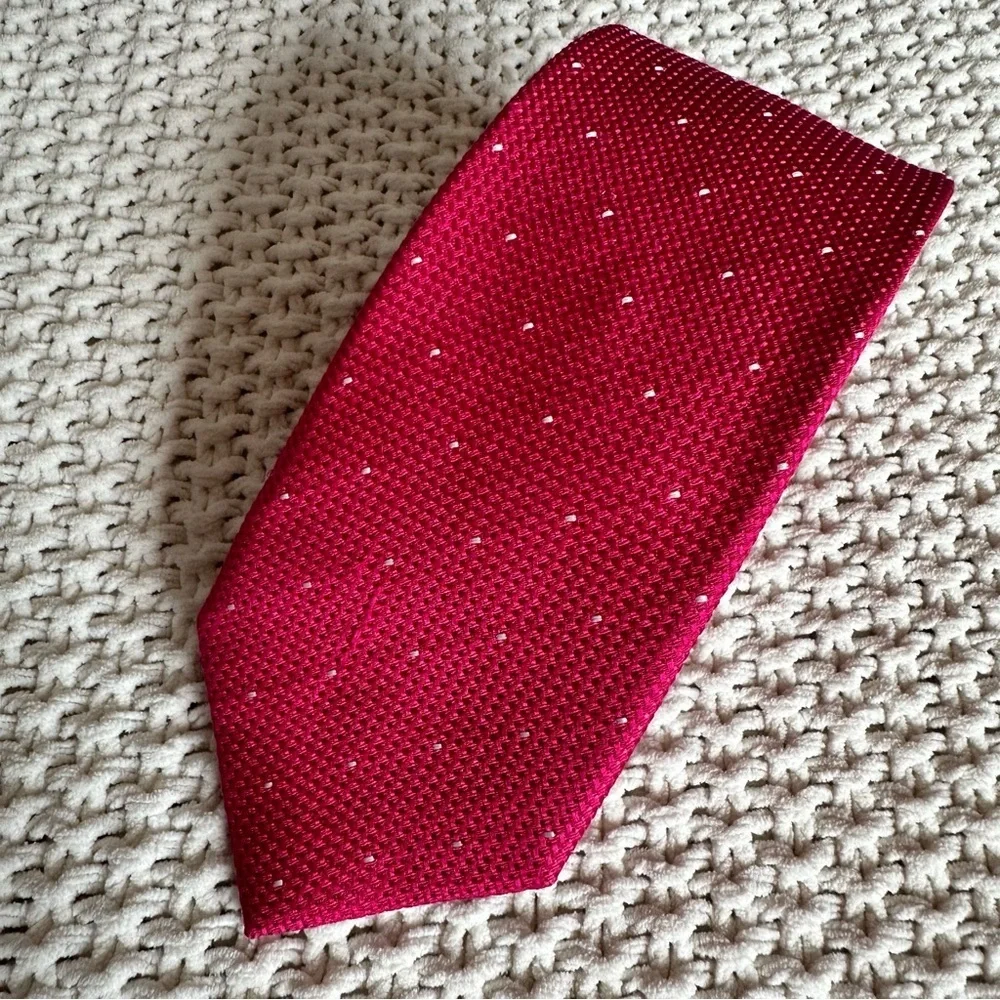 CHARLES TYRWHITT Spot Tie Pink & White Woven 100% Silk Tie Men’s London Trendy
